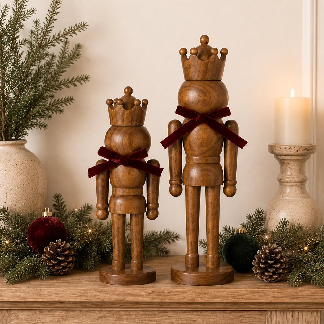 Amyhill 2 Pcs Wooden Christmas Nutcracker Figures Decor 8'' 10'' Brown | Amazon (US)