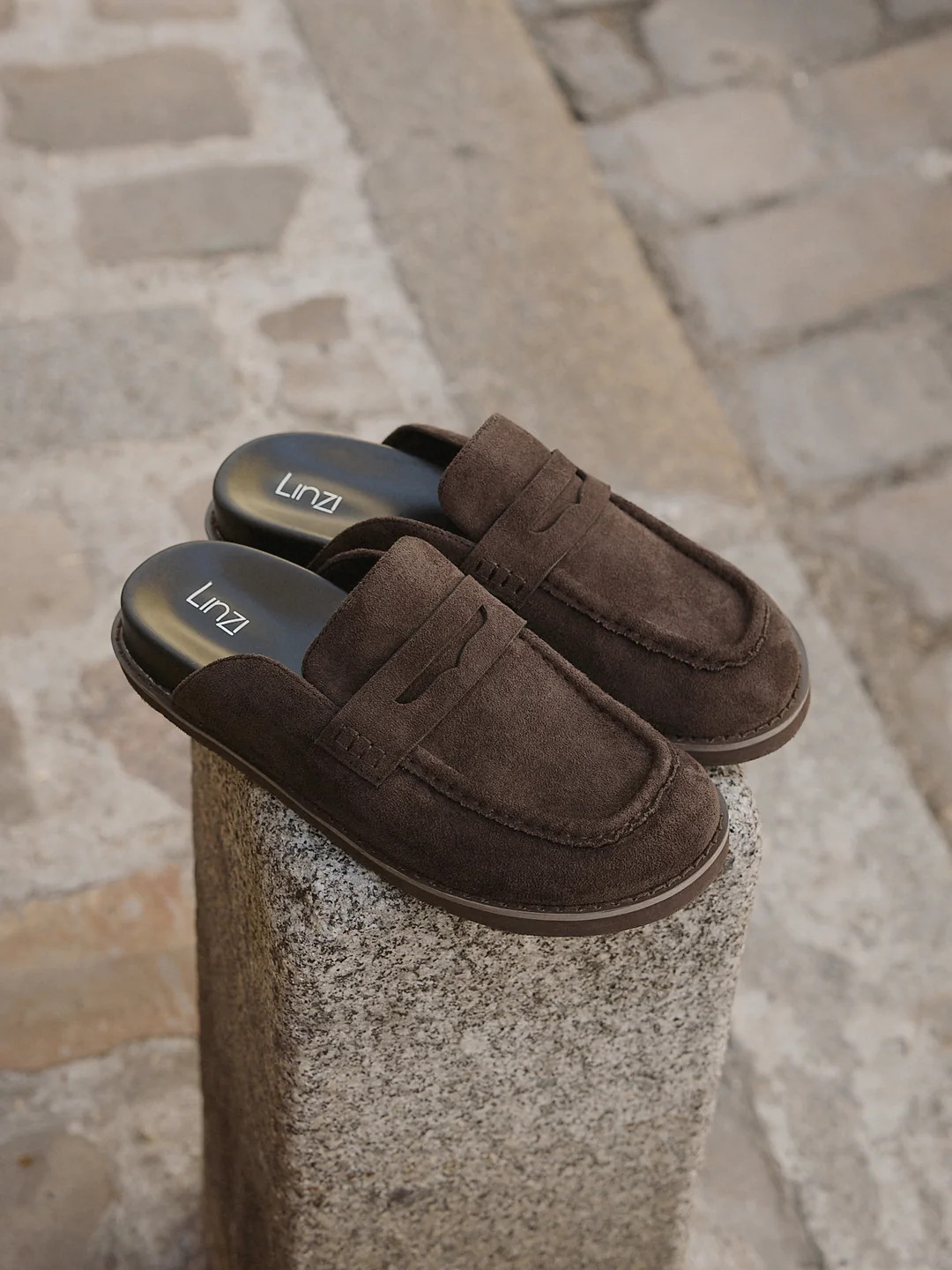 Invested Brown Faux Suede Mule Loafers | Linzi Shoes