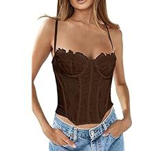 Dealmore Womens Lace Bustier Mesh Sexy Vintage Spaghetti Strap Open Back Boned Corset Going Out P... | Amazon (US)