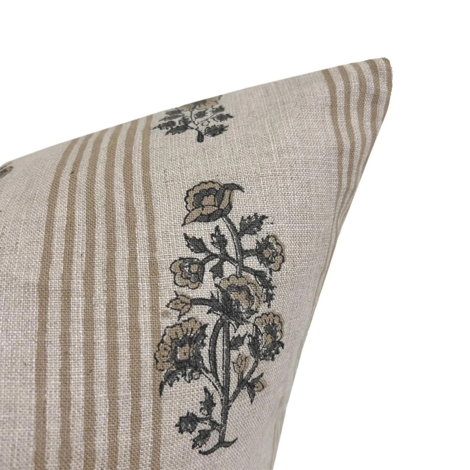 WREN || Designer Floral Linen Pillow Cover, Beige and Green Floral Pillow Cover, Block Print Line... | Etsy (US)