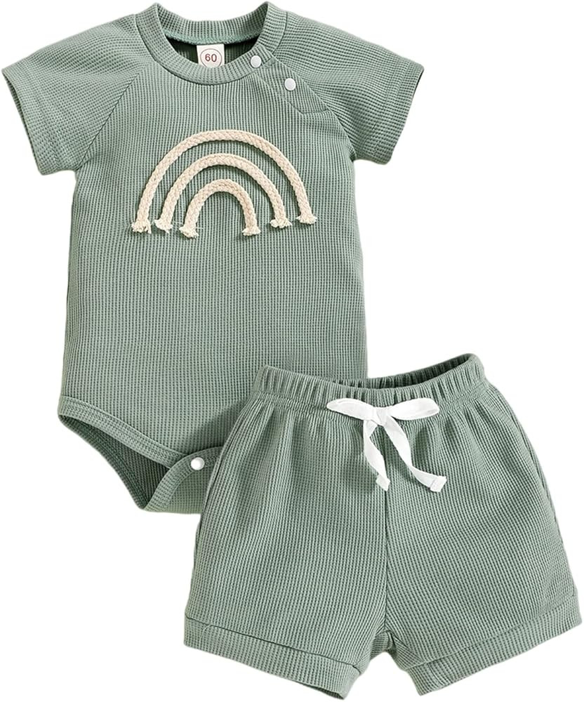Toddler Baby Boy Summer Clothes Ribbed Romper Tops+ Shorts Outfits 2pcs Infant Baby Girl Clothes ... | Amazon (US)