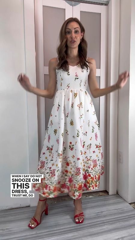 This red and white floral dress is the epitome of elegance and sophistication! Even better in person! It has adjustable straps, pockets, side zip closure, lining to the knee, rushing in the back for comfort, and it is a true linen material. I am wearing a size XS and I am 5’4" for reference. This is such a good brunch, outfit, daytime, wedding guest dress, or any daytime dressy event for the summer. You can even dress it down with some flats.

#LTKParties #LTKFindsUnder100 #LTKSeasonal