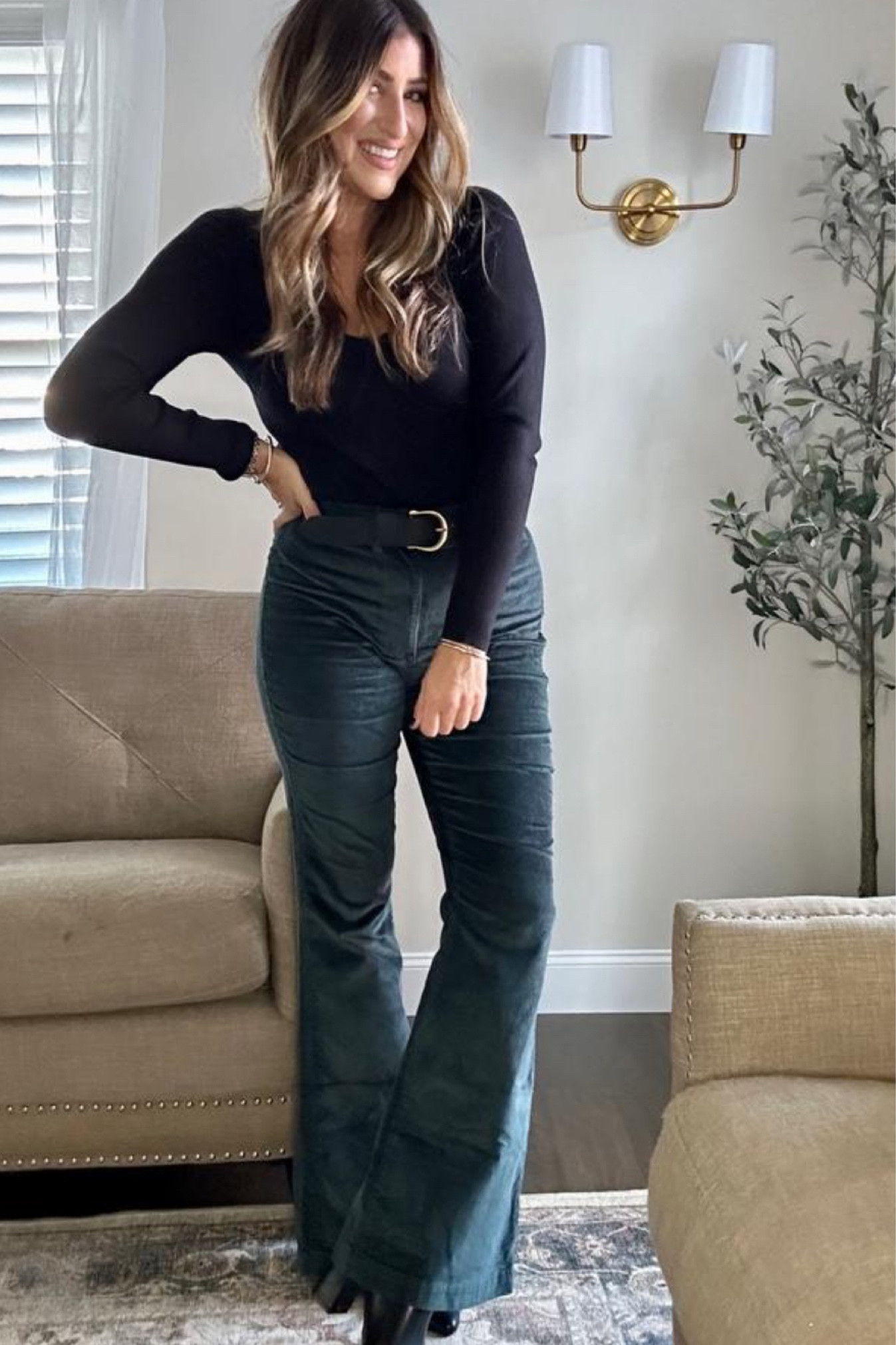 OOTD last night! Paired with leather jacket linked below. Wearing TTS. Green holiday pants now ON SALE! Follow for more! Xx

#LTKHoliday #LTKSeasonal #LTKstyletip