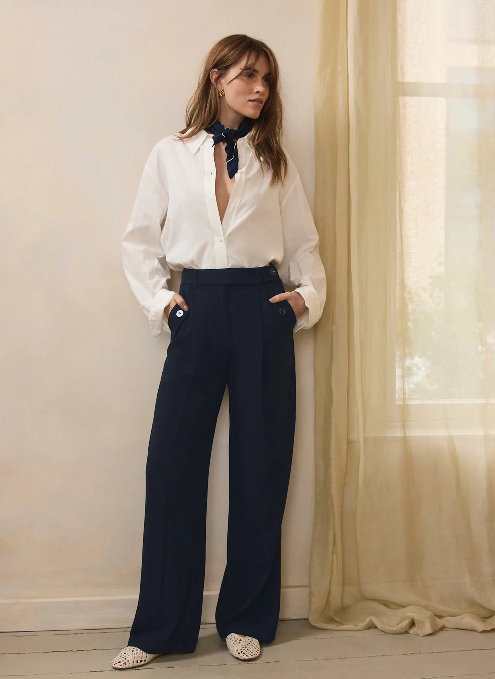 Navy Tailored Wide Trousers | Mint Velvet