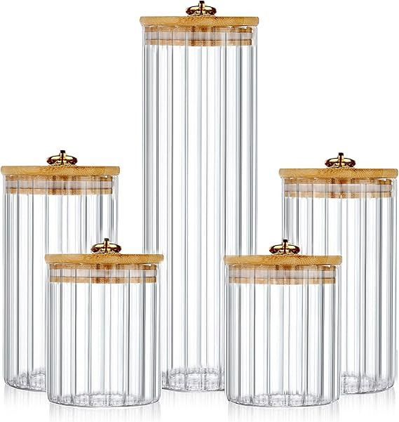 FANTESTICRYAN Glass Storage Jars Set of 5, Decorative Coffee Bar Container with Airtight Bamboo L... | Amazon (US)