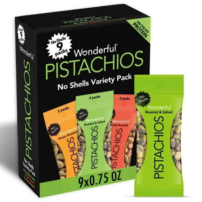Wonderful Pistachios No Shells Variety, 0.75 Ounce Bags (Pack of 9) | Walmart (US)