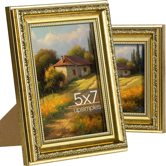 upsimples Vintage 5x7 Picture Frame, Antique Gold Frames, 2 Pack | Gold Picture Frames, Fits 5 x ... | Amazon (US)