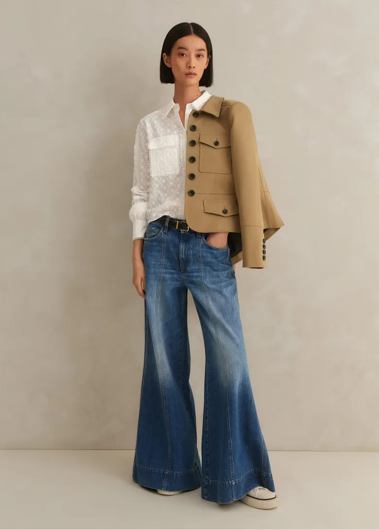 Cotton Broderie Cropped Jacket Blouse | ME+EM Global (Excluding US)