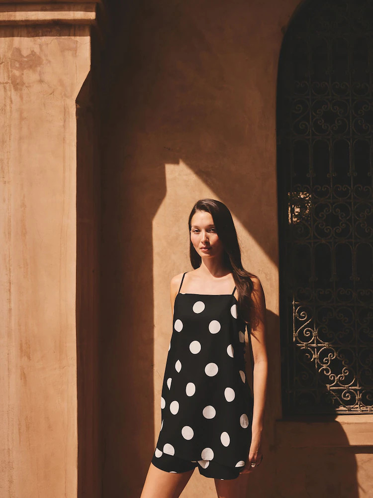 Black/White Spot Longline Cami Top with Linen | Next EU