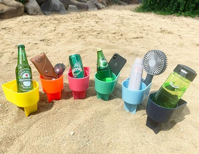 Home Queen Beach Cup Holder with Pocket, Multifunctional Sand Cup Holder for Beverage Phone Sungl... | Amazon (US)