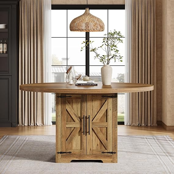 Tribesigns Round Dining Table for 4-6, 47-Inch Circle Kitchen Table with Storage Cabinet, Farmhou... | Amazon (US)