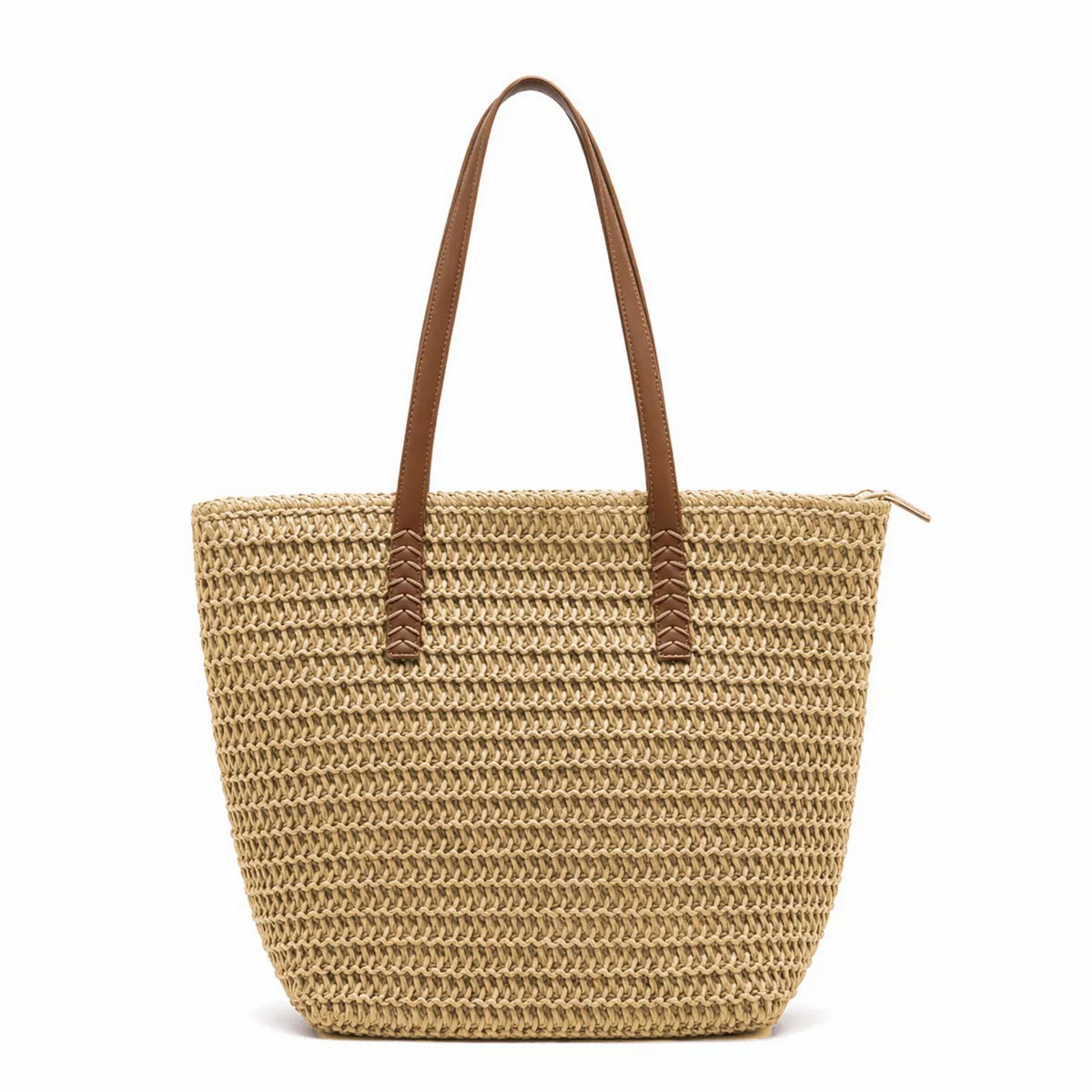 Woven Straw Tote Bag with Leather Shoulder Straps Lightweight Crochet Knit Large Capacity Bag | Kohl's