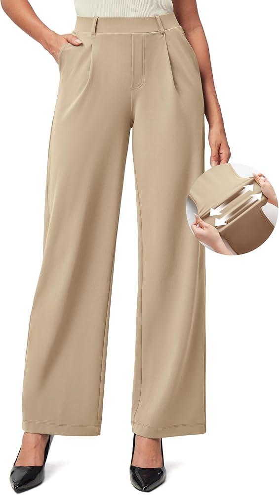 IUGA Womens Dress Pants Wide Leg Pull On Stretchy Work Pants Women High Waisted Business Casual T... | Amazon (US)
