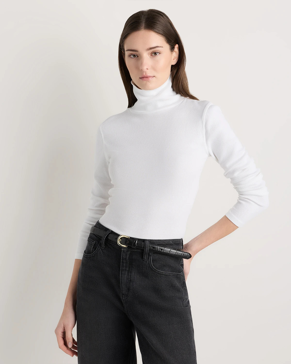 Quince | Women's Micro-Rib Turtleneck Sweater in Heather Grey, Size XL, Organic Cotton | Quince