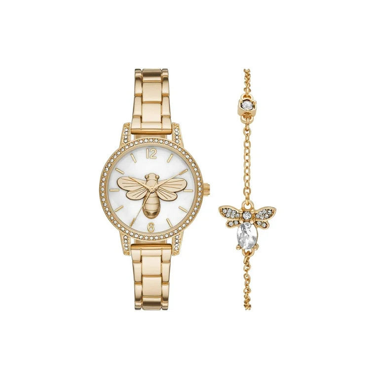 Time and Tru Women's Gold Tone Bee Watch and Bracelet Set | Walmart (US)