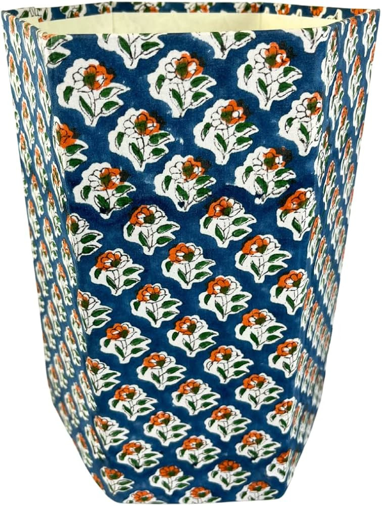 Waste Basket | Decorative Small Waste Basket | Cute Bedroom Trash Can | Blue Trash Can (Blue & Re... | Amazon (US)