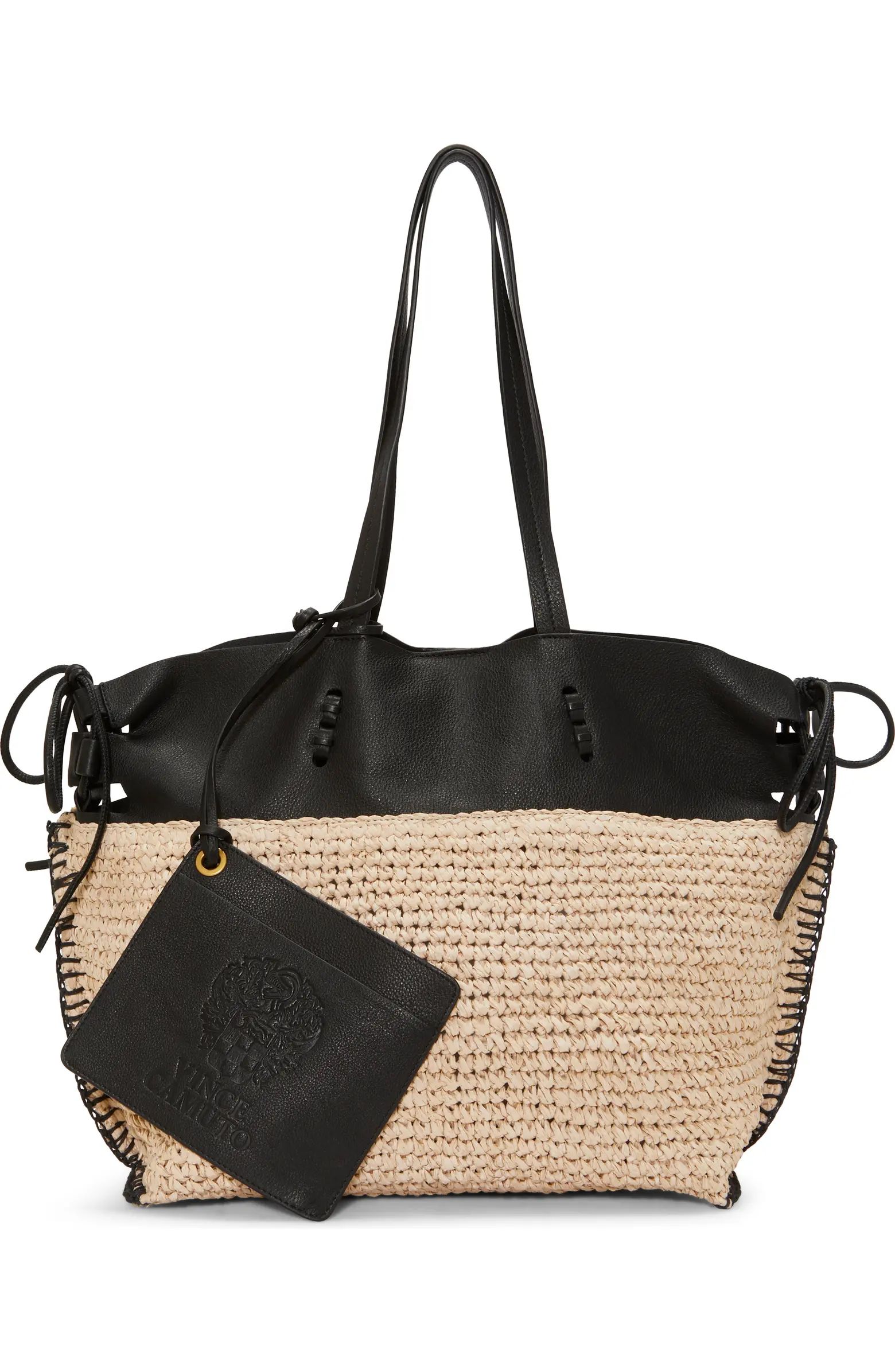 Jamee Leather & Crochet Straw Tote | Nordstrom