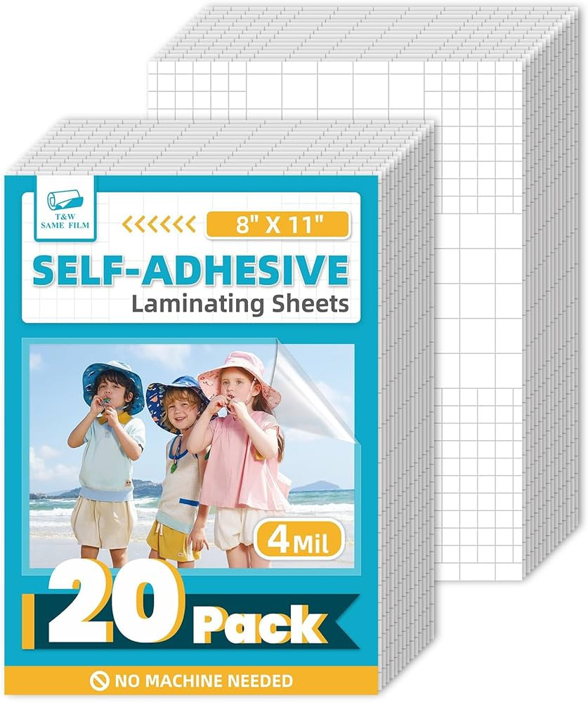 T&W SAME FILM Self Adhesive Laminating Sheets, 4mil, 8 x 11 Inch No Heat Laminating Sheets, Self ... | Amazon (US)