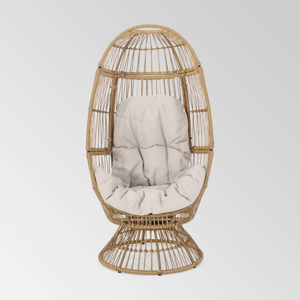Pintan Wicker Swivel Egg Chair - Light Brown/Beige - Christopher Knight Home | Target