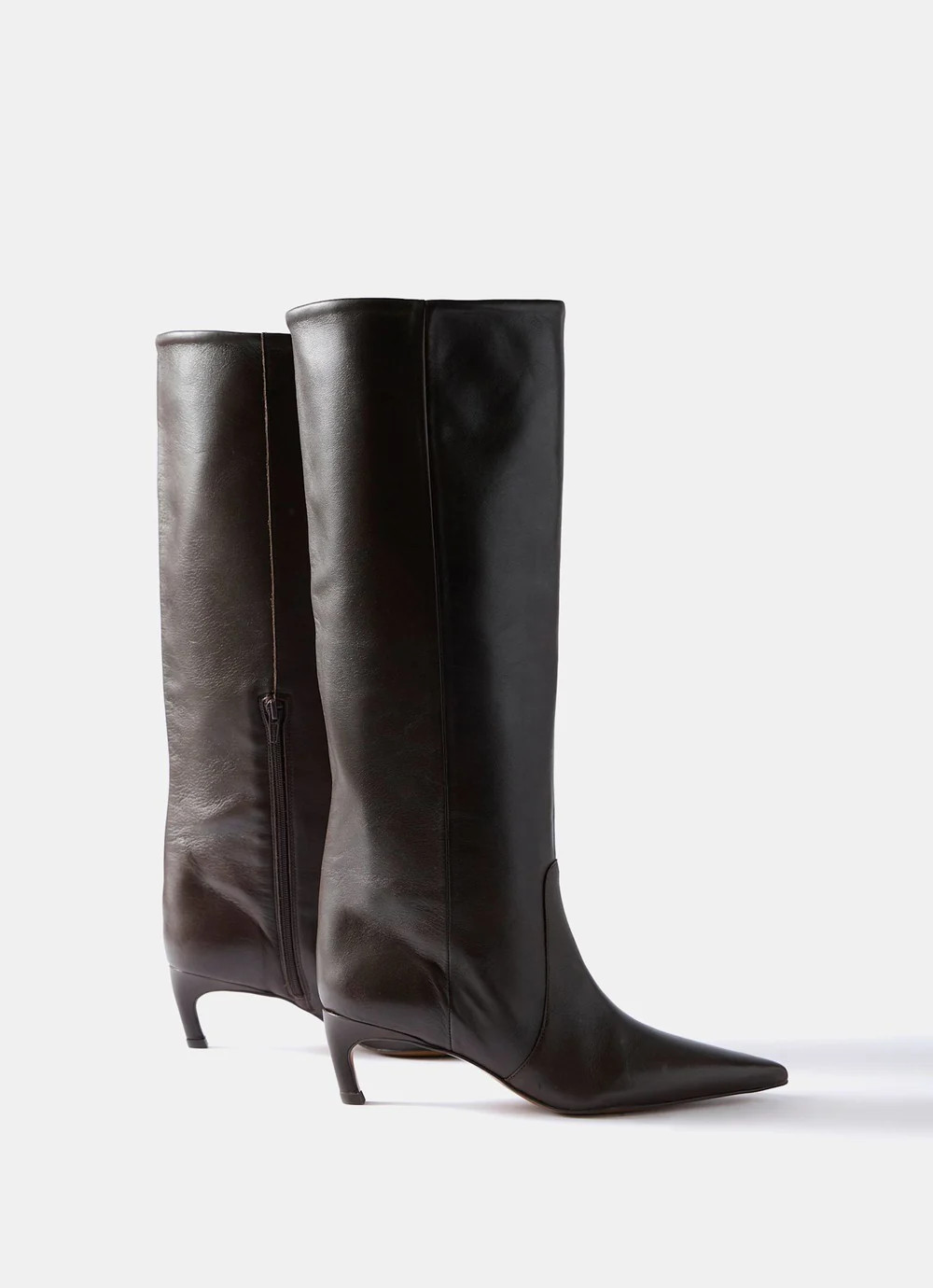 Piper Brown Leather Knee High Boots | Mint Velvet