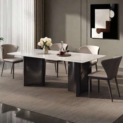 White Luxury Marble Rectangular Dining Table Sets | Wayfair North America