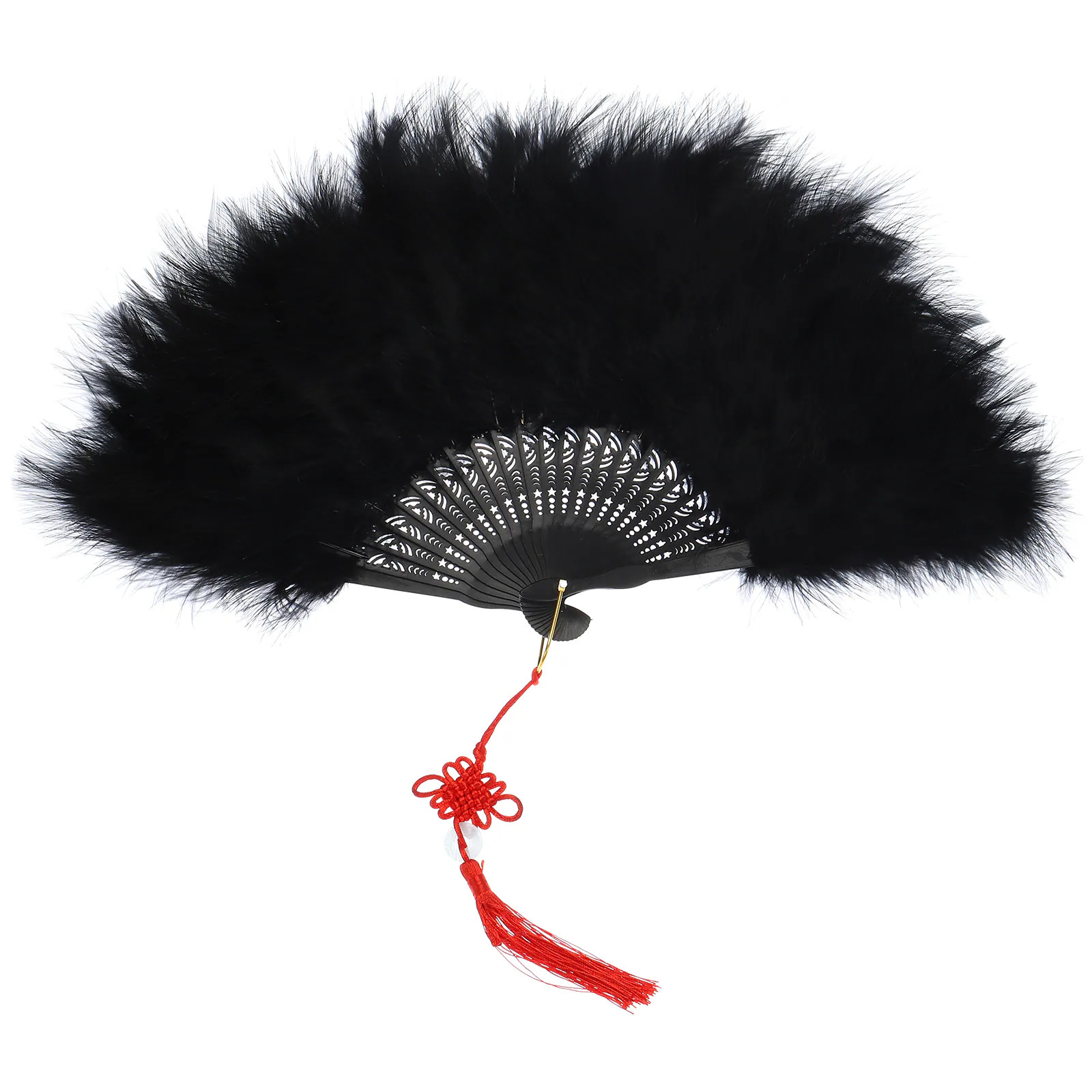 Unique Bargains Feather Hand Fan Black Vintage Folding Fan with Chinese Knots Feather Fan Handheld for Halloween Party Wedding Dancing Decoration | Lowe's