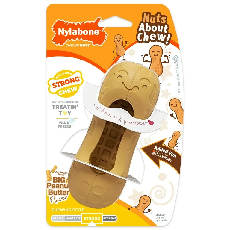 Nylabone Strong Chew Fillable Peanut Dog Treat Toy, Dog Toy, Peanut Butter Flavor, Medium | Walmart (US)