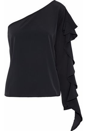 W118 By Walter Baker Woman One-shoulder Ruffled Crepe De Chine Blouse Black Size M | The Outnet US