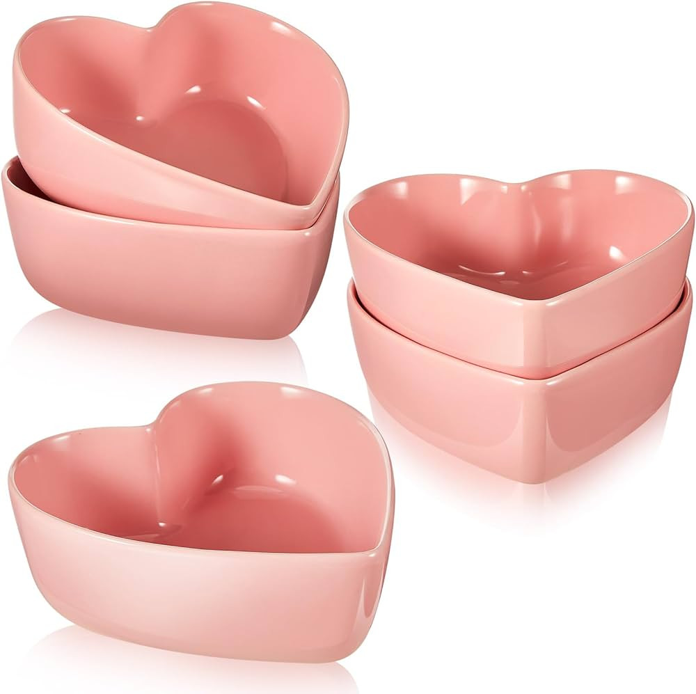 Skylety 4 Pcs Heart Shaped Bowls 5.5" L x 5.7" W x 2" H Valentine's Day Ceramic Bowls Dessert Bow... | Amazon (US)