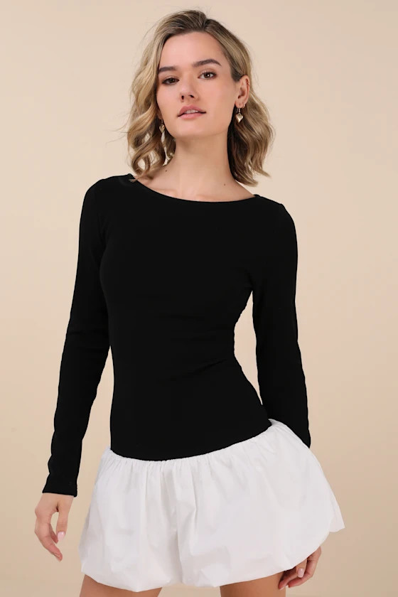 Ideal Approach Black and White Long Sleeve Mini Dress | Lulus