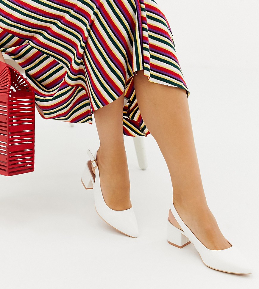 Lost Ink Wide Fit Ava White Mid Block Heeled Shoes - White | ASOS UK