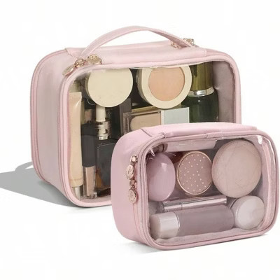 Pink Clear Makeup Pouch – Small Cosmetic Bag & Large Unisex Travel Toiletry Kit pink Standard | Target