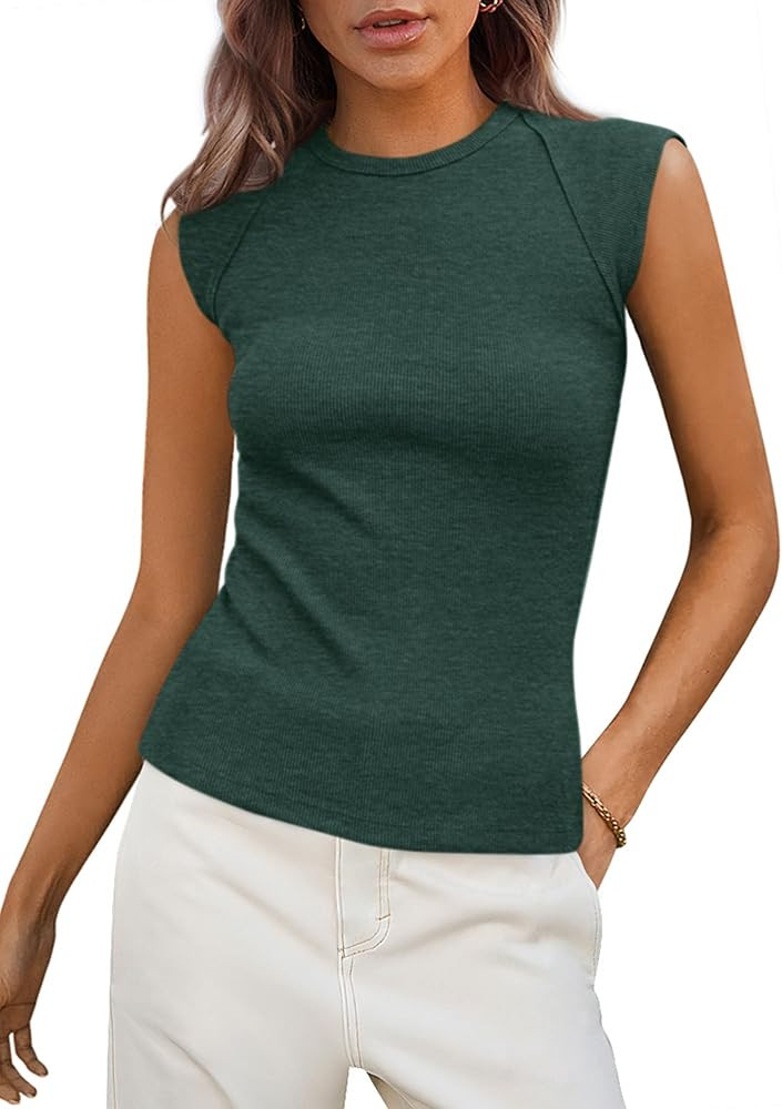 PRETTYGARDEN Women's Ribbed Tank Tops 2025 Summer Cap Sleeve Slim Fitted Knit Basic Casual Tee Sh... | Amazon (US)