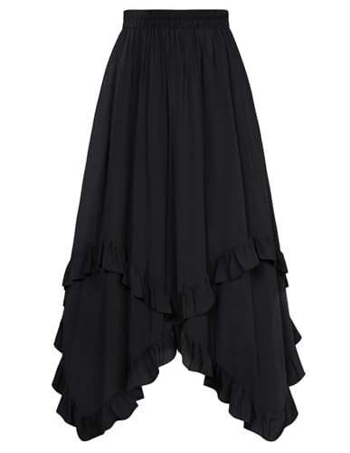 Black Maxi Skirt Women Long Skirt Renaissance Costume Boho Skirt with Pockets Black S | Amazon (US)