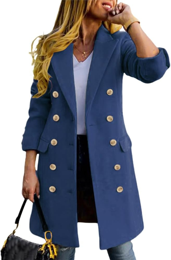 IDEALSANXUN Womens Fall Winter Wool Coats Double Breasted Midi Peacoat Trench Coats | Amazon (US)
