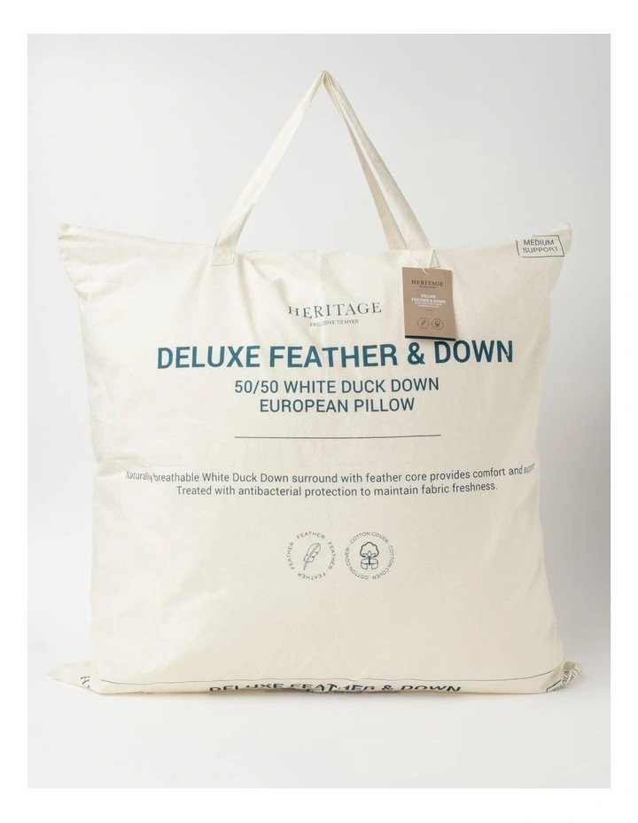 Deluxe 50/50 White Duck Down & Feather European Pillow | Myer