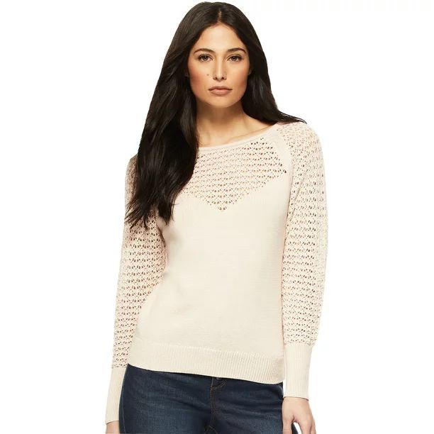 Sofia Jeans by Sofia Vergara Women's Long Sleeve Open Knit Scoop Back Sweater | Walmart (US)