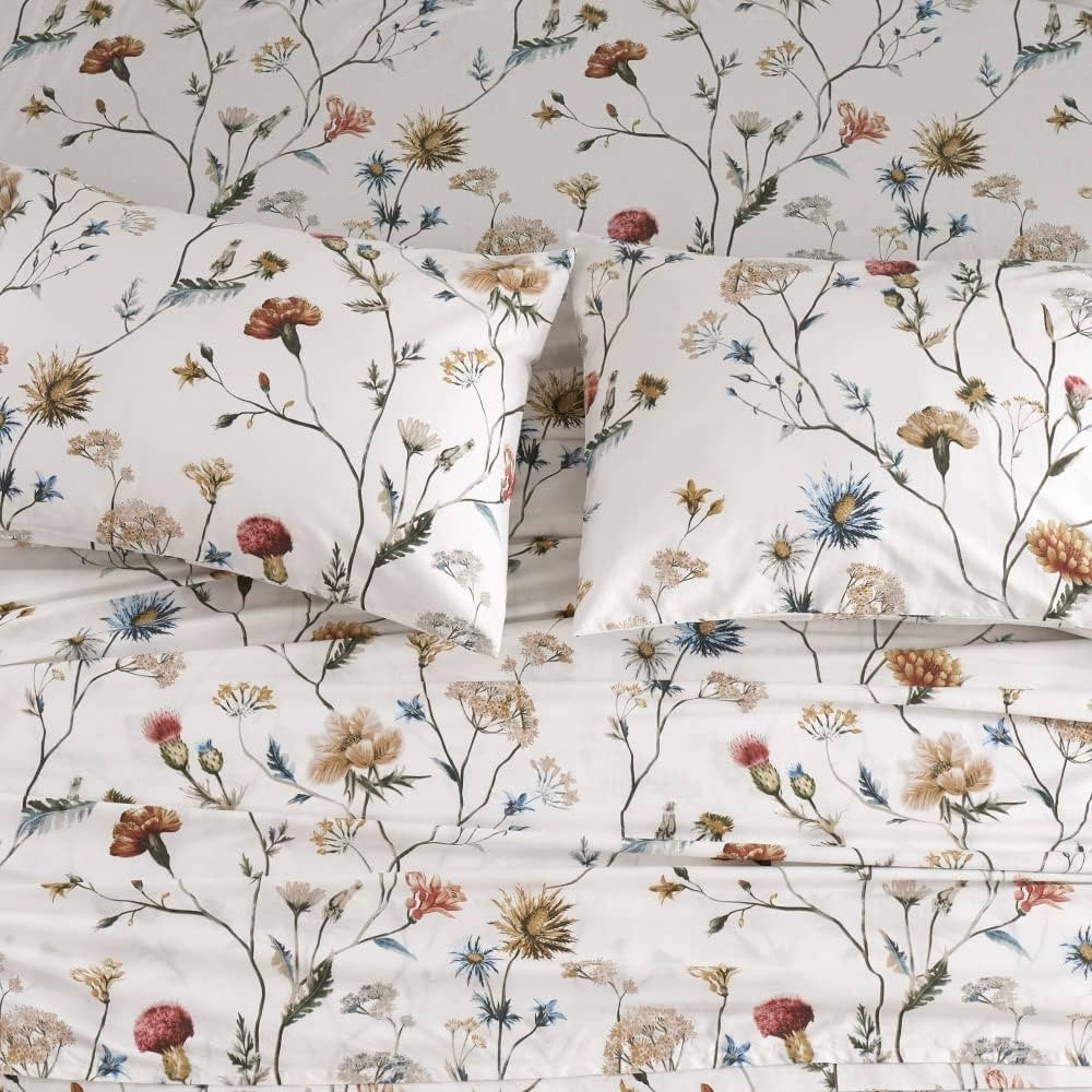 DAUAOTO 100% Cotton Bedding Printed Sheets Set for King Size Bed Up to 14" Deep Mattress, Floral ... | Amazon (US)