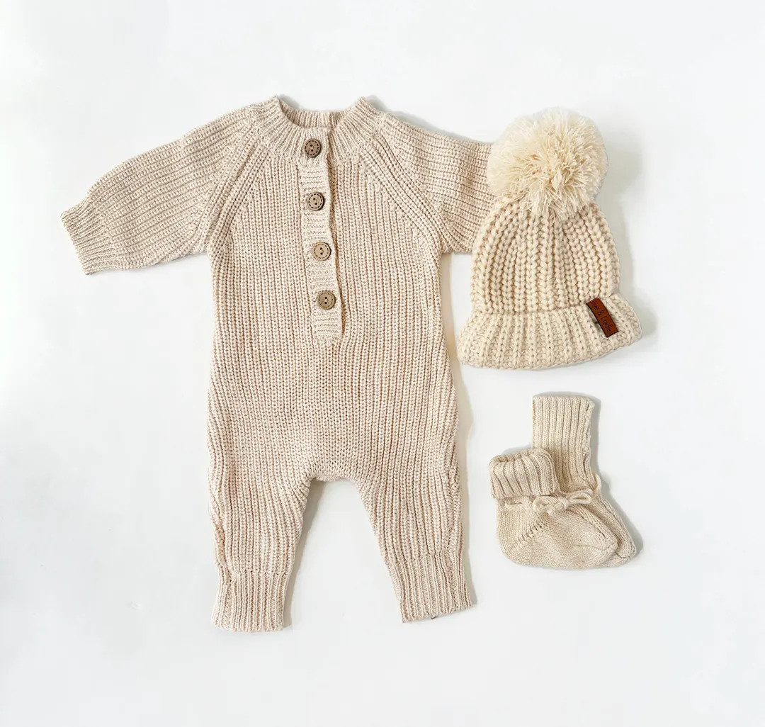 Baby Knit Jumpsuit Outfit Combo Options Beanie Booties Jumper RICE Harper - Etsy | Etsy (US)
