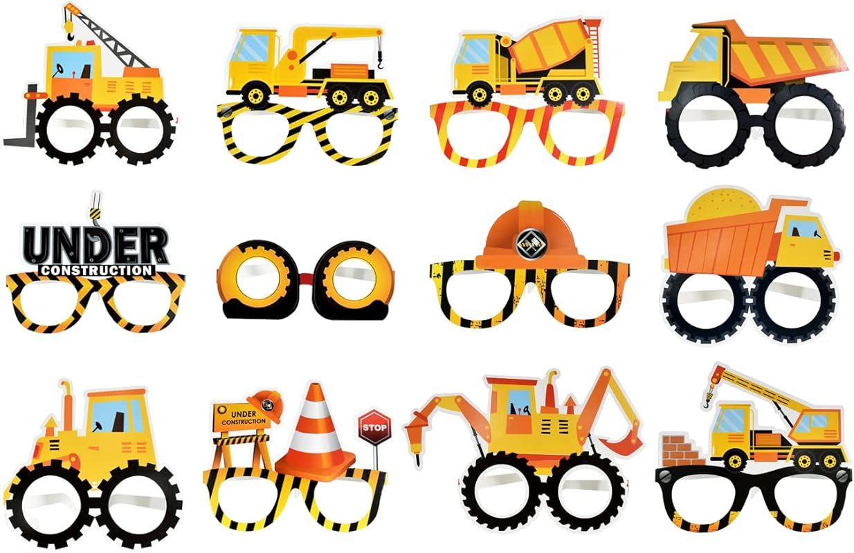 BEISHIDA 12 Pcs Construction Style Funny Glasses Props for Construction Party Photo Booth Props E... | Amazon (US)