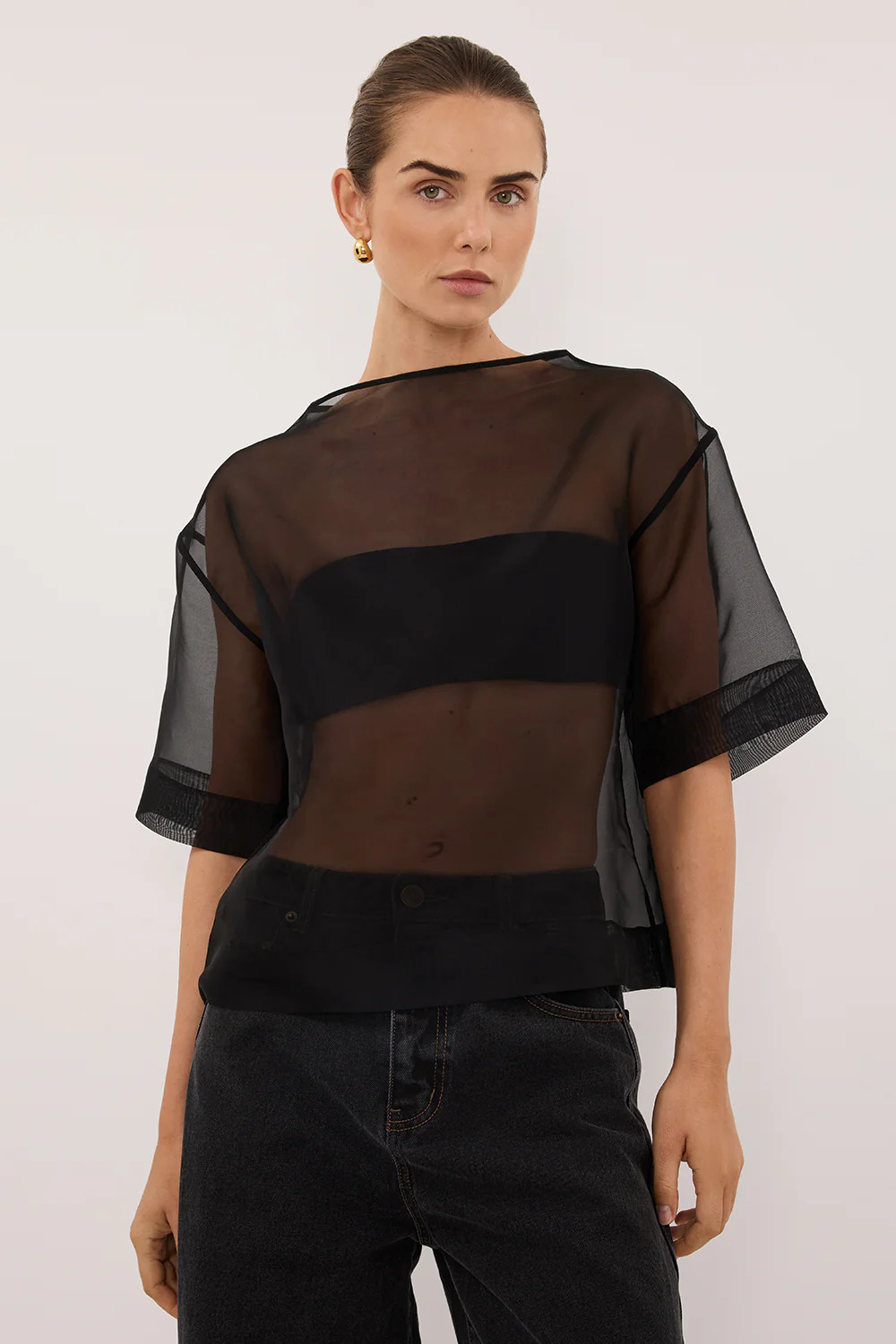 SIAN BLACK SILK ORGANZA TEE | DISSH