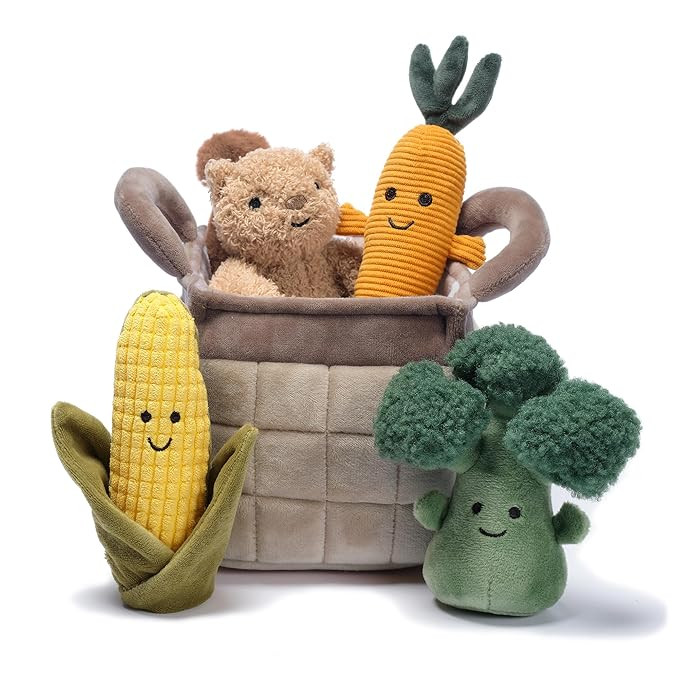 Lambs & Ivy Plush Veggie Basket Play Set with Interactive Stuffed Vegetable Toys | Amazon (US)