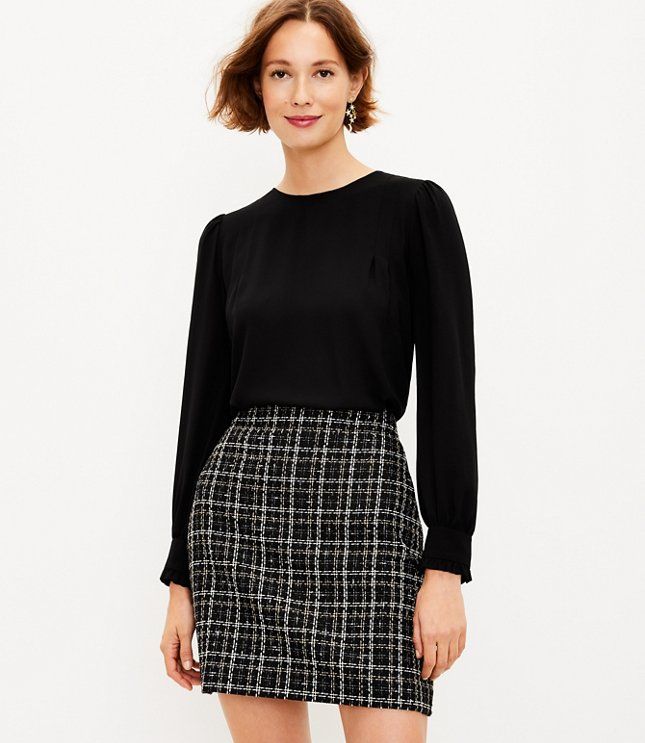 Petite Shimmer Tweed Pocket Skirt | LOFT