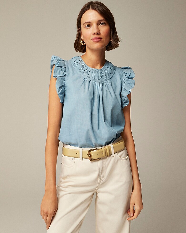Gathered ruffle-sleeve top in cotton voile | J. Crew US