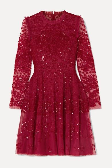 Aurora ruffled sequined tulle mini dress | NET-A-PORTER (US)