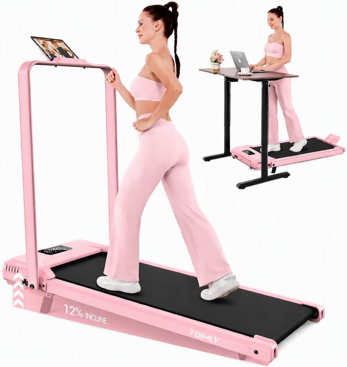 FUNMILY Upgrade Walking Pad Folding Treadmill with 12%/15% Incline & Handle Bar, 3.5HP Foldable Under Desk Compact Treadmills for Home/Office/Gym, 400+lb Capacity, Shock Absorption | Amazon (US)