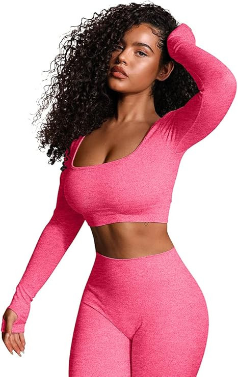 HYZ Women Workout 2 Piece Outfits High Waist Legging Gym Yoga Bodycon Sports Crop Top Sets | Amazon (US)
