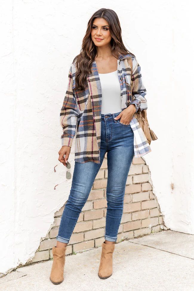 Lead You Through Taupe Multi Plaid Shacket | Pink Lily
