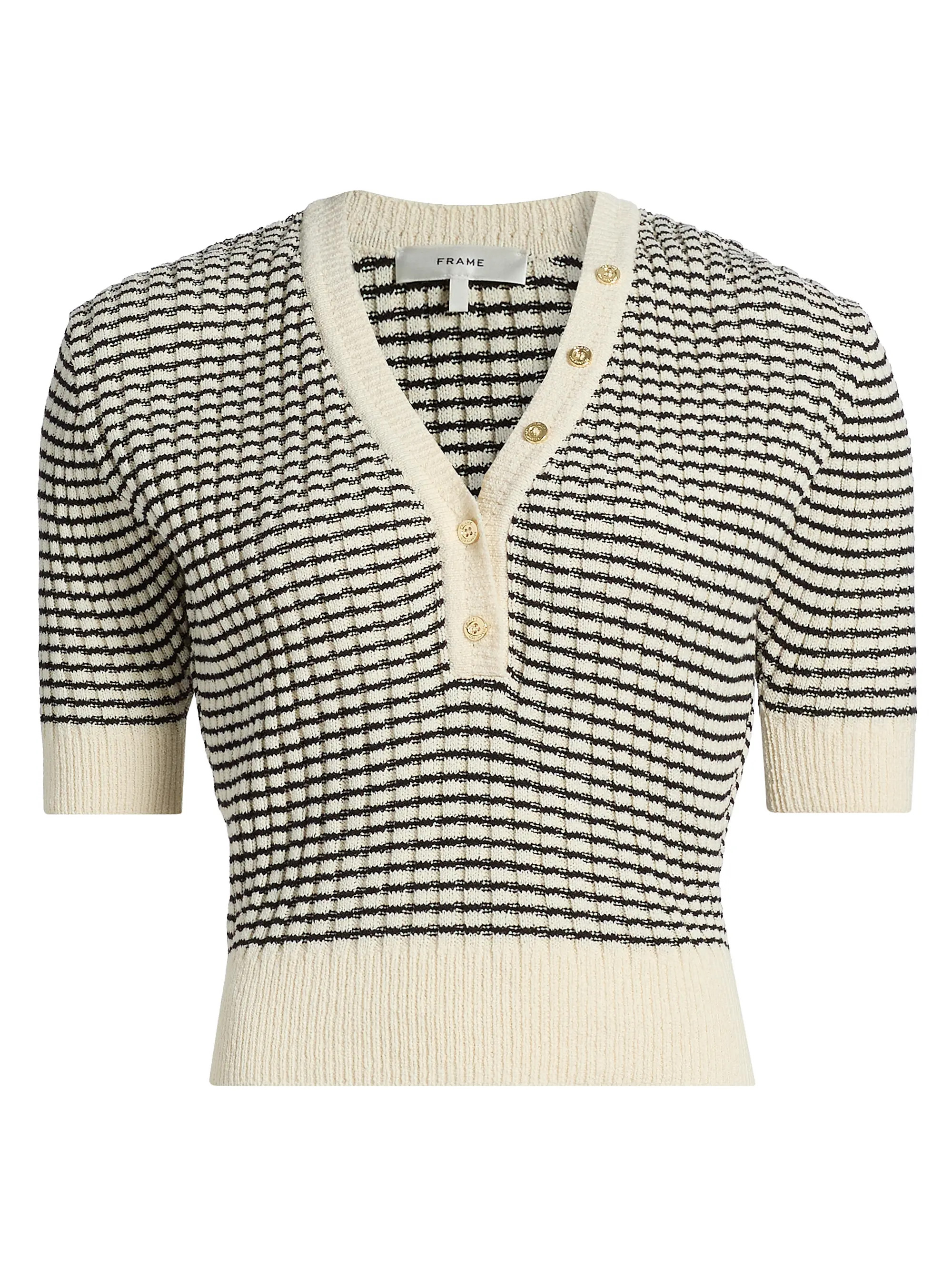 Striped V-Neck Short-Sleeve Sweater | Saks Fifth Avenue