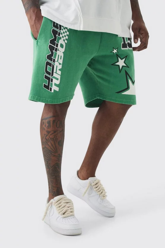 Plus Homme Turbo Shorts In Green | boohooMAN (US & Canada)